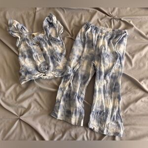 Jessica Simpson Kids Blue White Tie-Dye Ruffle Tank Top and Pants Set Size 4T